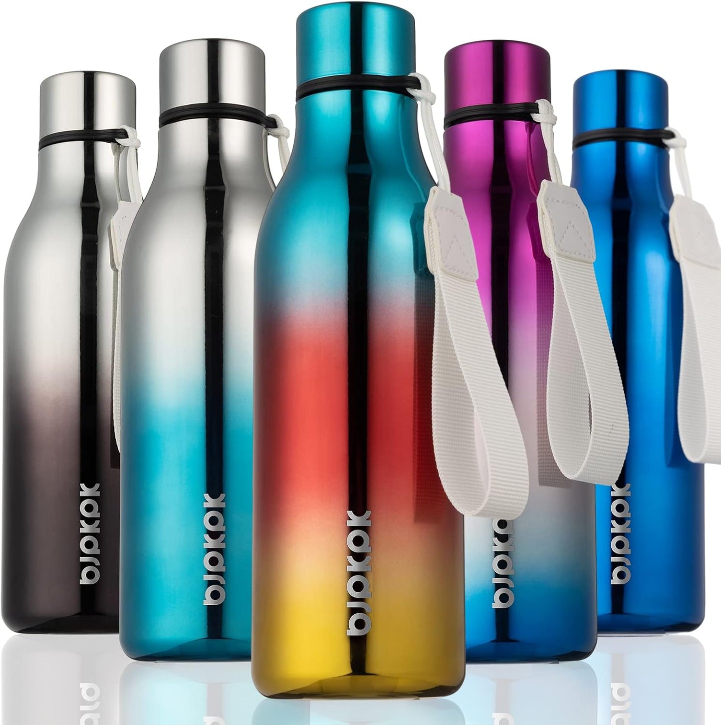 BJPKPK Insulated Water Bottles, 18 oz Stainless Steel Metal Water Bottle with Strap, BPA Free Leak Proof Jugs, Mugs, Flasks, Reusable Thermal Flasks for Sports & Travel, Black - Colors A
