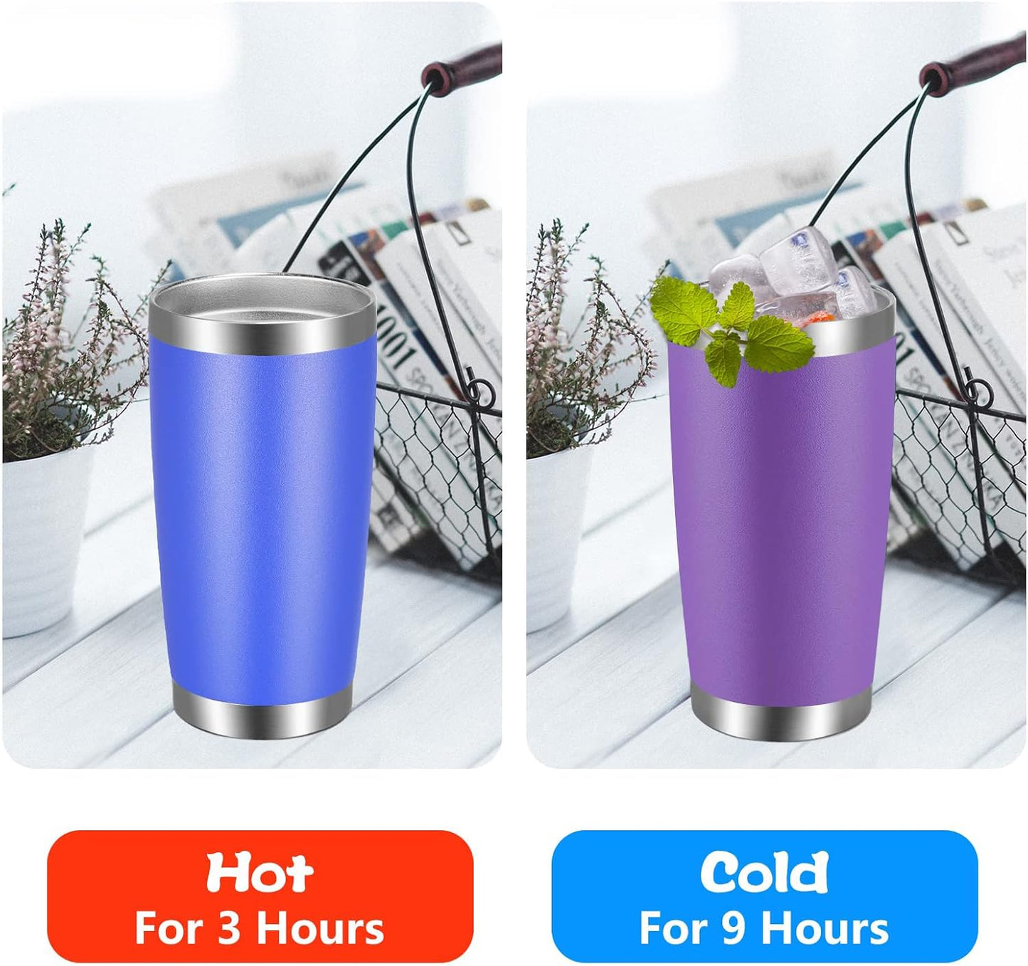 VEGOND 20oz Tumbler with Lid and Straw Stainless Steel Tumbler Cup Bulk Vacuum Insulated Double Wall Travel Coffee Mug Powder Coated Coffee Cup, Black, 12 Pack