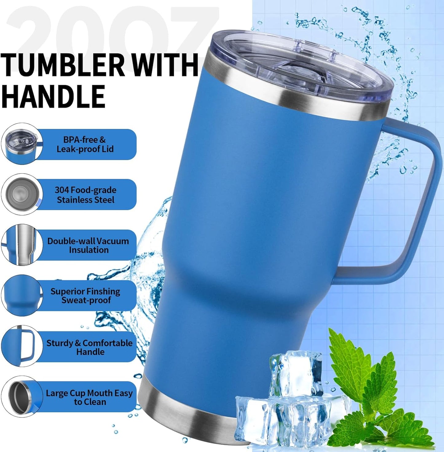 20oz Insulated Tumbler with Handle Stainless Steel Travel Coffee Mug with Lid and Straw Double Wall Vacuum Leak-proof Reusable Thermal Water Cup for Hot and Cold Drinks (Purple,1 Pack)