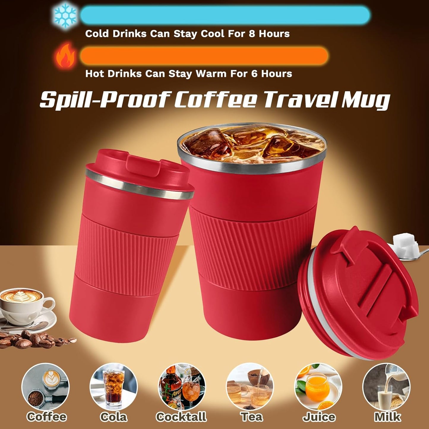 SPLMIFA Vacuum-Insulated Stainless Steel Travel Coffee Mug, Leak-Proof Reusable Coffee Cup with Lid - Keep Hot & Cold Drinks for Hours, Durable Insulated Tumbler for Men & Women(3rd-Black, 12OZ)