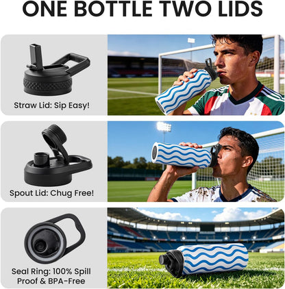 RAYMYLO One Gallon Water Bottle Insulated, Triple Walled Vacuum Stainless Steel (Cold for 48 Hrs), Leak Proof & Non-BPA, Large Water Flask Jug with Paracord Handle & Straw Spout Lids