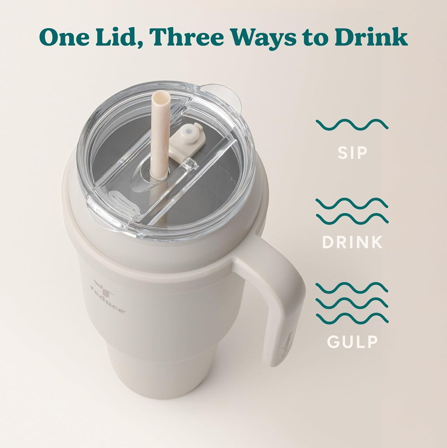 REDUCE 24 oz Stainless Steel Tumbler with Handle - Dual-Wall Vacuum Insulated Travel Mug, Sweat-Proof Lid & Reusable Straw - Keeps Drinks Cold for 24 Hrs, Fits Cupholders, Dishwasher Safe - Lilac Bud