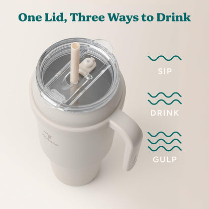 REDUCE 24 oz Stainless Steel Tumbler with Handle - Dual-Wall Vacuum Insulated Travel Mug, Sweat-Proof Lid & Reusable Straw - Keeps Drinks Cold for 24 Hrs, Fits Cupholders, Dishwasher Safe - Lilac Bud