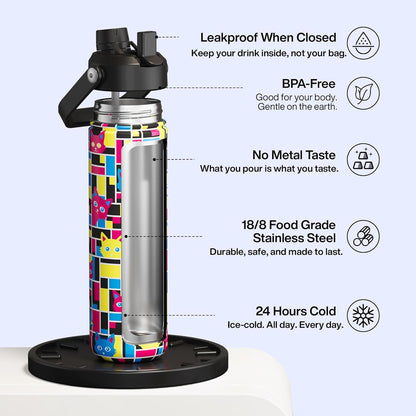 ENCOOL Insulated Water Bottle with Straw Stainless Steel Water Bottle, Leak-Proof, BPA-Free, Double Wall Vacuum Keeps Cold for 24 Hours for Sports, Travel, School (26 oz, Cotton Candy) - Colors B