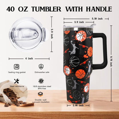 Ceovfoi 40 oz Pickleball Coffee Mug Vacuum Insulated Travel Tumbler with Handle, Lid & Straw - Perfect Pickleball Gifts for Players, Coaches, Lovers | Pickleball Accessories