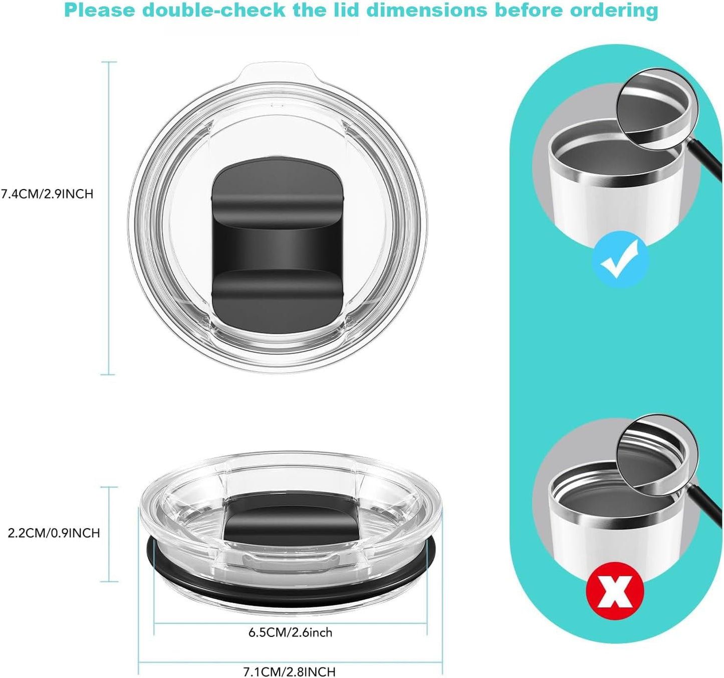 30 oz Tumbler Lid, Replacement Lids Compatible for YETI 30/32 oz Tumbler, 14 oz Mug and 35 oz Straw Mug, 2 Pack Travel Spill Proof Cup Lids Covers with Magnetic Slider Switch, BPA Free