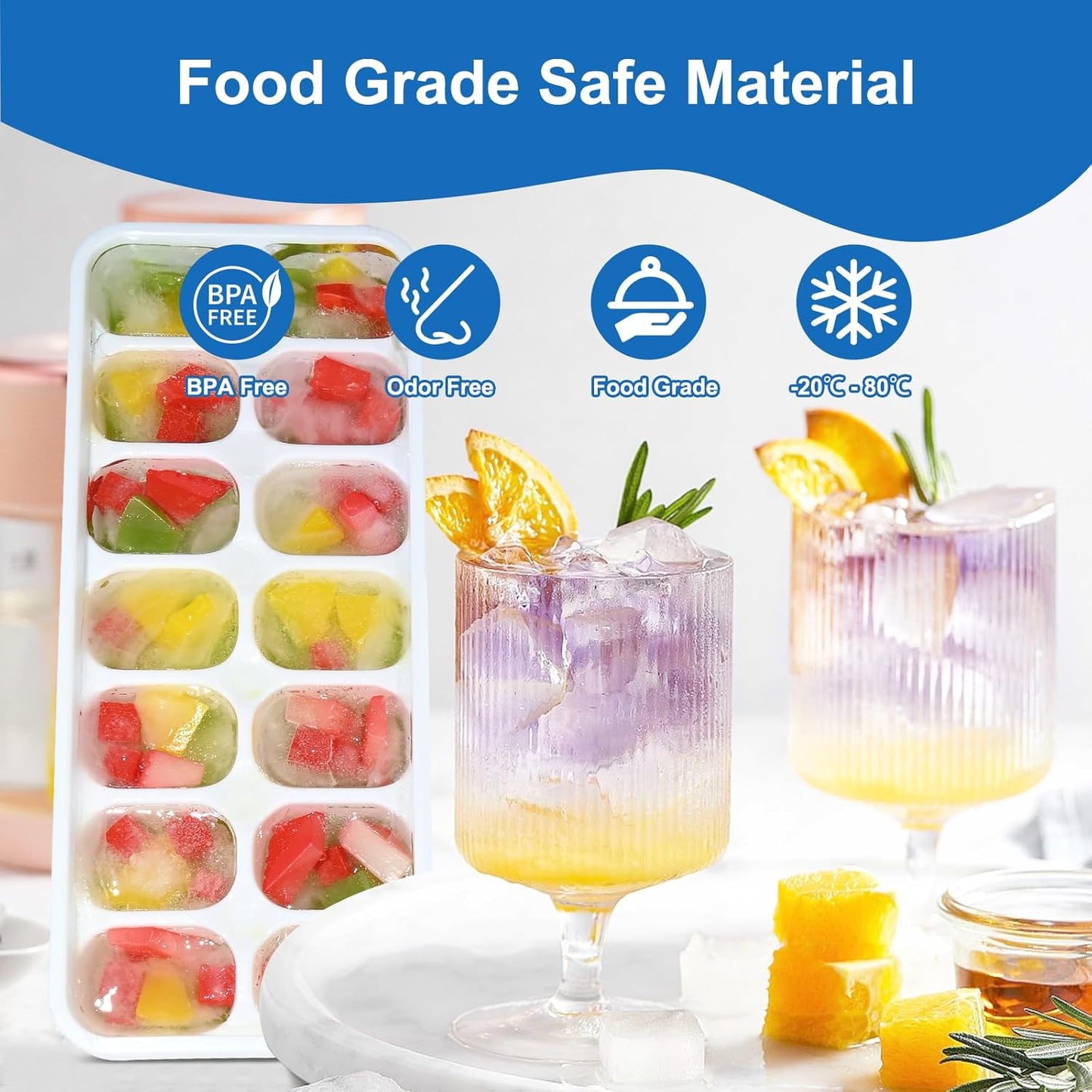 Ice Cube Tray with Lid, 3 Pack Silicone Easy-Release Ice Trays for Freezer, Stackable Ice Cube Molds for Drinks, Cocktails, Whiskey, Coffee - BPA-Free and Odor-Free,Ice Cube Trays for Freezer
