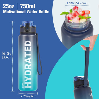 Sahara Sailor Water Bottle 32oz, Durable and Leakproof Water Bottles Motivational with Time Marker, Tritan, BPA Free, Wide Mouth with Easy Clean Brush for Gym, Travel, Home, School, Office (1 Bottle)