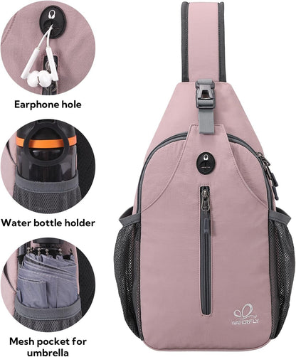 WATERFLY Crossbody Sling Backpack Sling Bag Travel Hiking Chest Bag Daypack (Black)