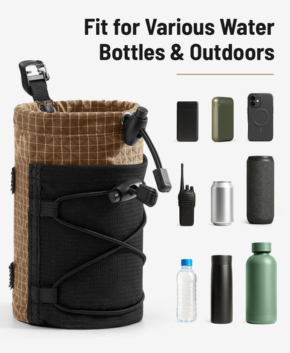 Water Bottle Holder Pouch with Hook Buckle, Backpack Water Bottle Holder Mesh Bag Carrier Fits for 8-24oz Bottles for Hiking, Running, Travel, Outdoor Backpack Accessories & Attachments