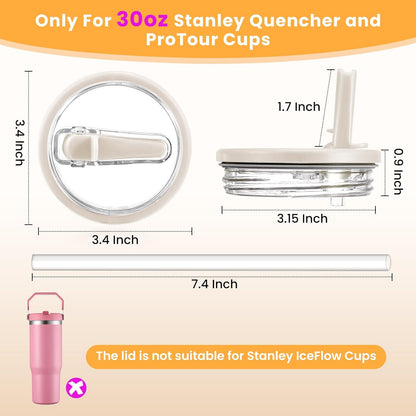 30oz Leak Proof Lid for Stanley Quencher H2.0 Tumbler, Flip Straw Lid Replacement 30 oz Tumbler No Spill Cover Top for Stanley Protour Stanley Cup Accessories, 2 Pack(Cream,Light Nectarine) - Colors A