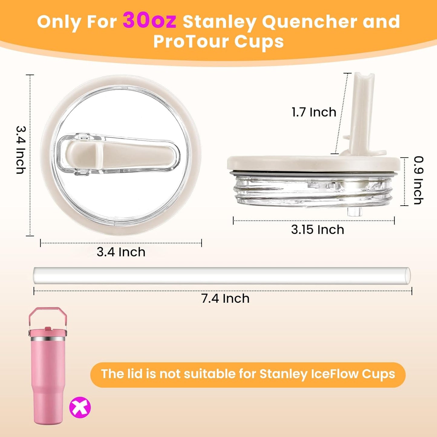 2 Pack 40 oz Leak Proof Lid Fit for Stanley Quencher H2.0 40oz (Only), Stanley Cup Accessories, Flip Straw Lid Replacement 40 oz, BPA Free, Leakproof, No Spill Tumbler Top Cover (Beige, Beige) - Colors B