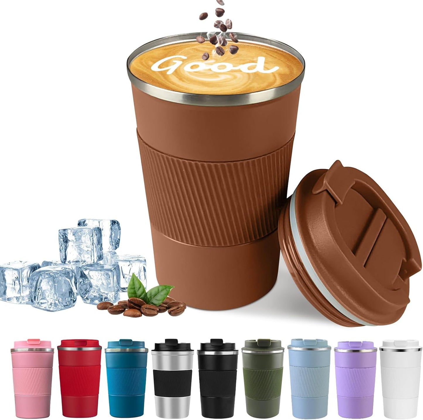 YINBAOGE Insulated Travel Coffee Mug, Spill & Leak Proof, Portable To Go Camping Stainless Steel Coffee Tumbler, Reusable Thermal Coffee Cup with Lid for Hot & Cold Drinks (Black, 12 OZ)