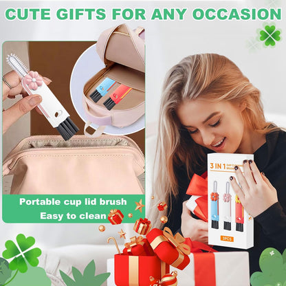 3 in 1 Cup Lid Cleaning Brush, Portable Water Bottle Brush, Multifunctional Bottle Cleaner Brush Set for Tight Spaces, Bottle Gaps, Tumblers, Travel Mug Caps(3 PCS)