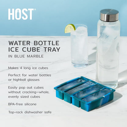 Host Ice Cube Tray, Makes Four 5-Inch Long Cubes, Durable Silicone Trays with Easy Release Design, Perfect for Water Bottles and Highball Glasses, Home Bar Accessories, Set of 1, Marble