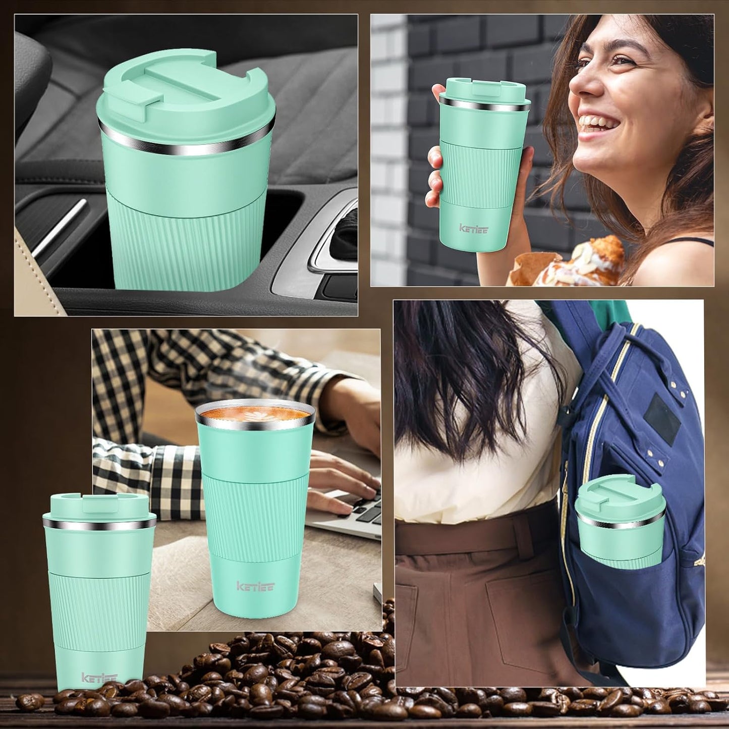 KETIEE Travel Coffee Mug Spill Proof 12oz, Insulated Travel Mug to Go, Reusable Coffee Cup with Seal Lid, Vacuum Stainless Steel Tumbler for Hot/Cold Drinks (Red)