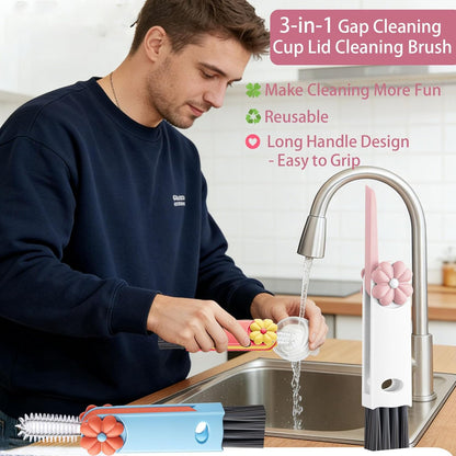 4 in 1 Cup Lid Cleaning Brush - Multifunctional Water Bottle Crevice Cleaning Brush, Portable Cup Lid Brush, Home Kitchen Crevice Brush Tools for Tiny Cup Lid Detail, Bottle Tight Spaces Cup (3 PCS)