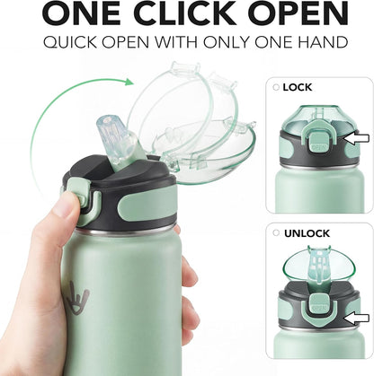 Enerbone 24 oz Insulated Water Bottle, Stainless Steel Bottle with Carrying Strap, Double-Wall Vacuum Insulation Design, Leakproof Sports Bottle with Straw, Keep Drinks Cold or Hot for Hours