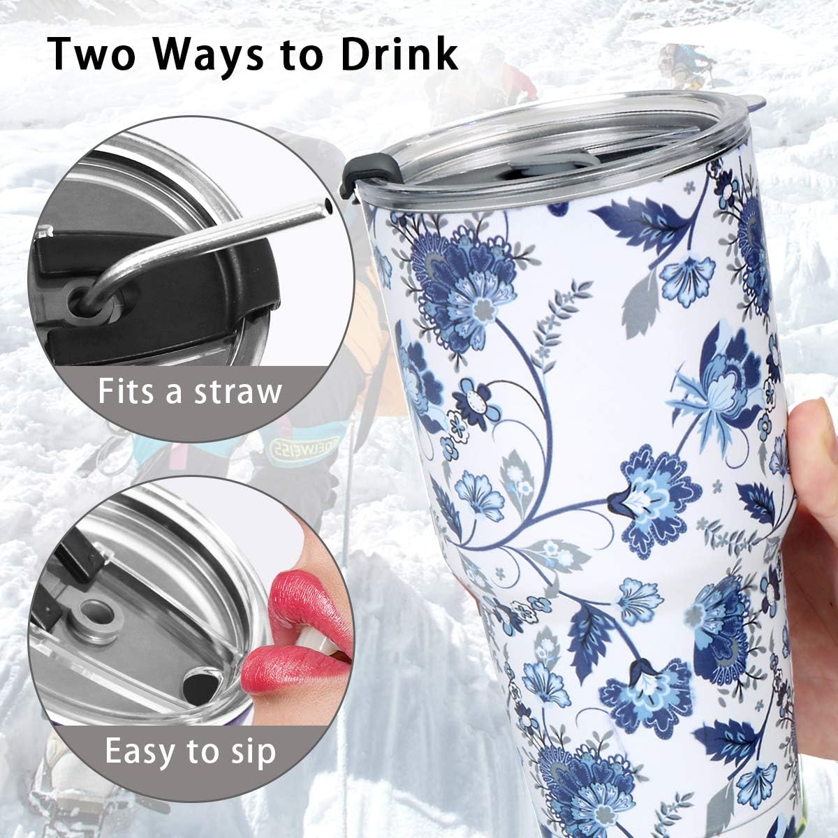 SYACOT 30oz Tumbler Double Wall Stainless Steel Vacuum Insulated Travel Mug with Splash-Proof Lid Metal Straw and Brush