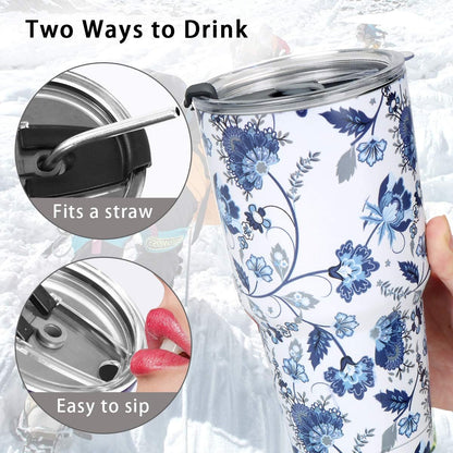 SYACOT 30oz Tumbler Double Wall Stainless Steel Vacuum Insulated Travel Mug with Splash-Proof Lid Metal Straw and Brush