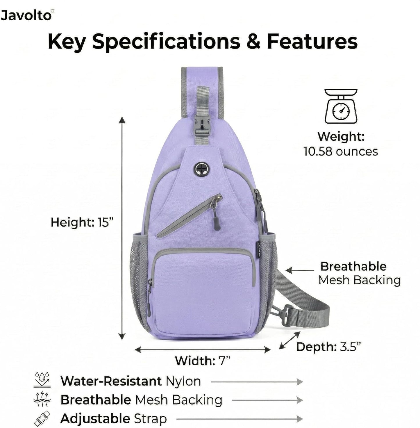 Javolto Sling Bag for Men Crossbody Backpack, Small Sling Backpack Mens Shoulder Bag, Casual Daypack Hiking Bag for Travel