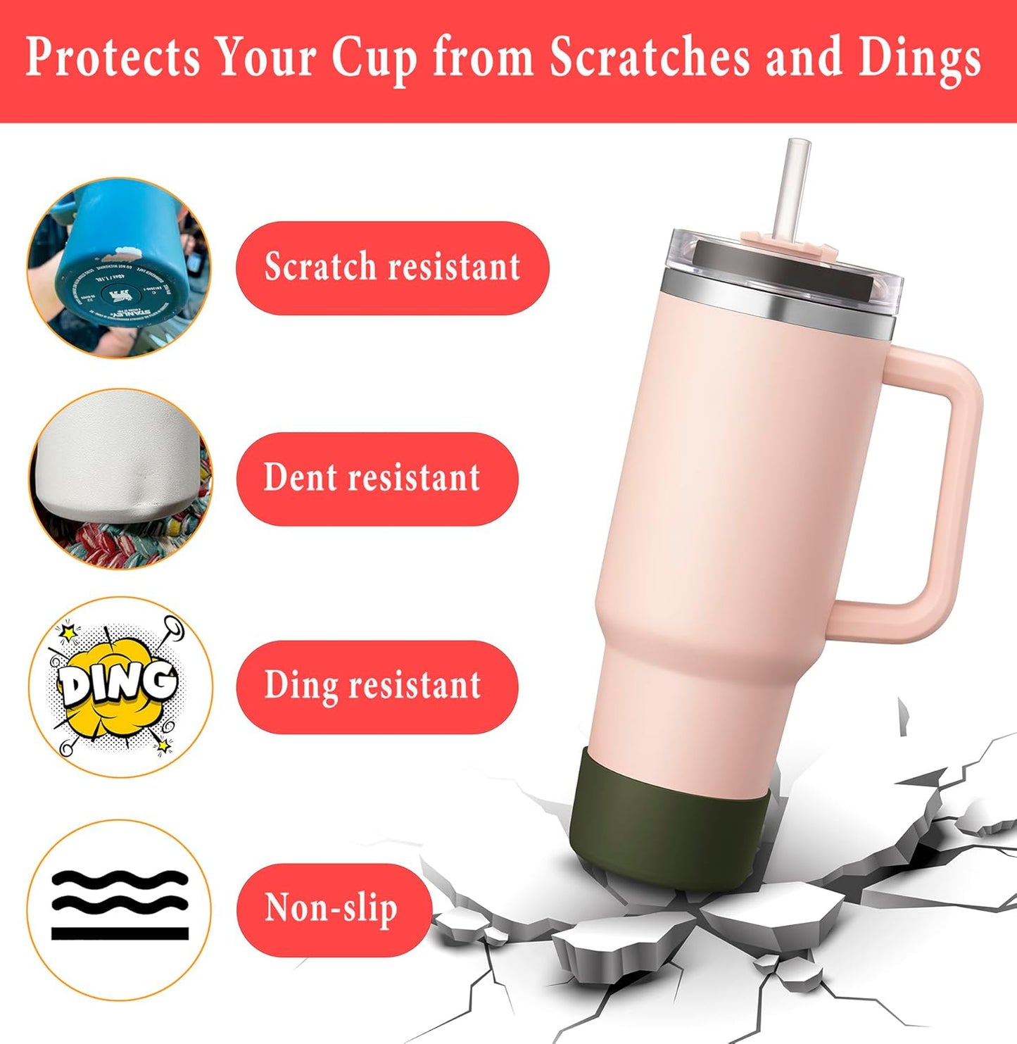 KTKUDY 2Pcs Silicone Boot for Stanley Quencher Tumbler 30 oz 40 oz & IceFlow 20 oz 30 oz & Fit Owala Freesip Water Bottle & Fit Hydro Flask & More - Cup Bottom Accessories Fit Stanley Cup