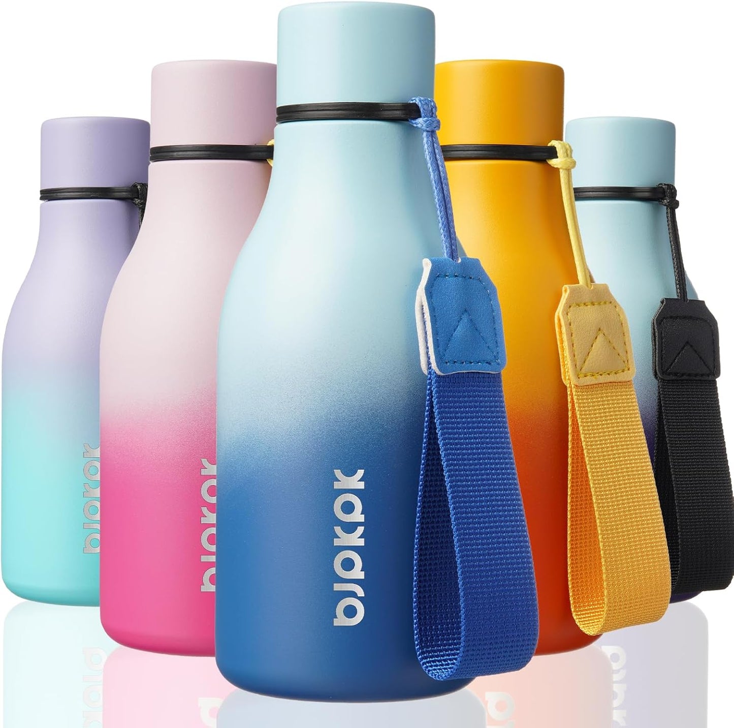 BJPKPK Insulated Water Bottles, 18 oz Stainless Steel Metal Water Bottle with Strap, BPA Free Leak Proof Jugs, Mugs, Flasks, Reusable Thermal Flasks for Sports & Travel, Black - Colors B