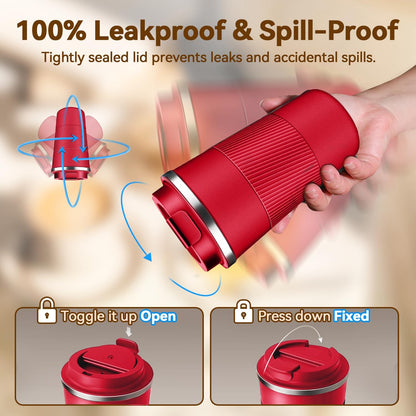 12OZ Travel Coffee Mug Insulated Coffee Cup with Spill Leak Proof Lid, Portable Stainless Steel Tumbler Reusable Hot and Cold Water Mug for Car, Daily, Camping- Blue