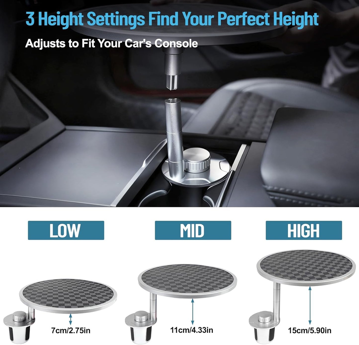 Car Tray Table & Car Desk for Laptop with 2 Risers and Anti-Slip Pad, 360° Rotating Cup Holder for Working and Eating Compatible with Tesla Model 3/Y/S, Ford F150/Explorer/Maverick & Most Vehicles/EV