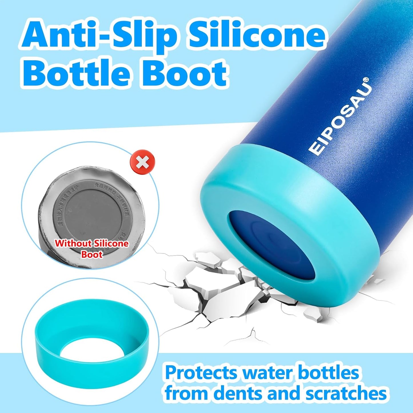 Insulated Water Bottle with Lid & Boot & Stickers, 24 oz Stainless Steel Sweat Free Bottle Keep Cold 24H, BPA-Free Sports Wide Mouth Water Bottle, BlueBlack