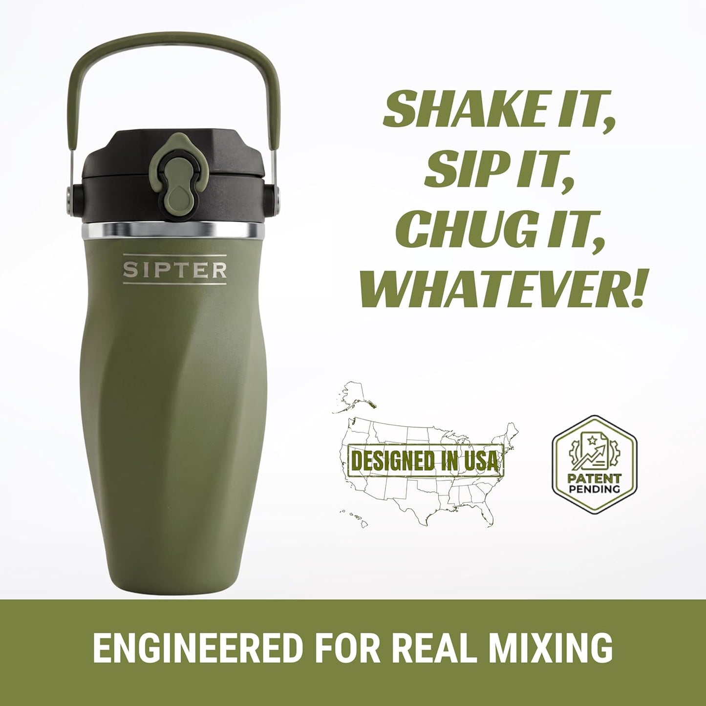 Earth Stone - 24oz Insulated Protein Shaker Bottle - Medical-Grade 316 Stainless Steel - Patent-Pending Clump-Free Design - Odor Proof & Leak-Proof Metal Blender Cup
