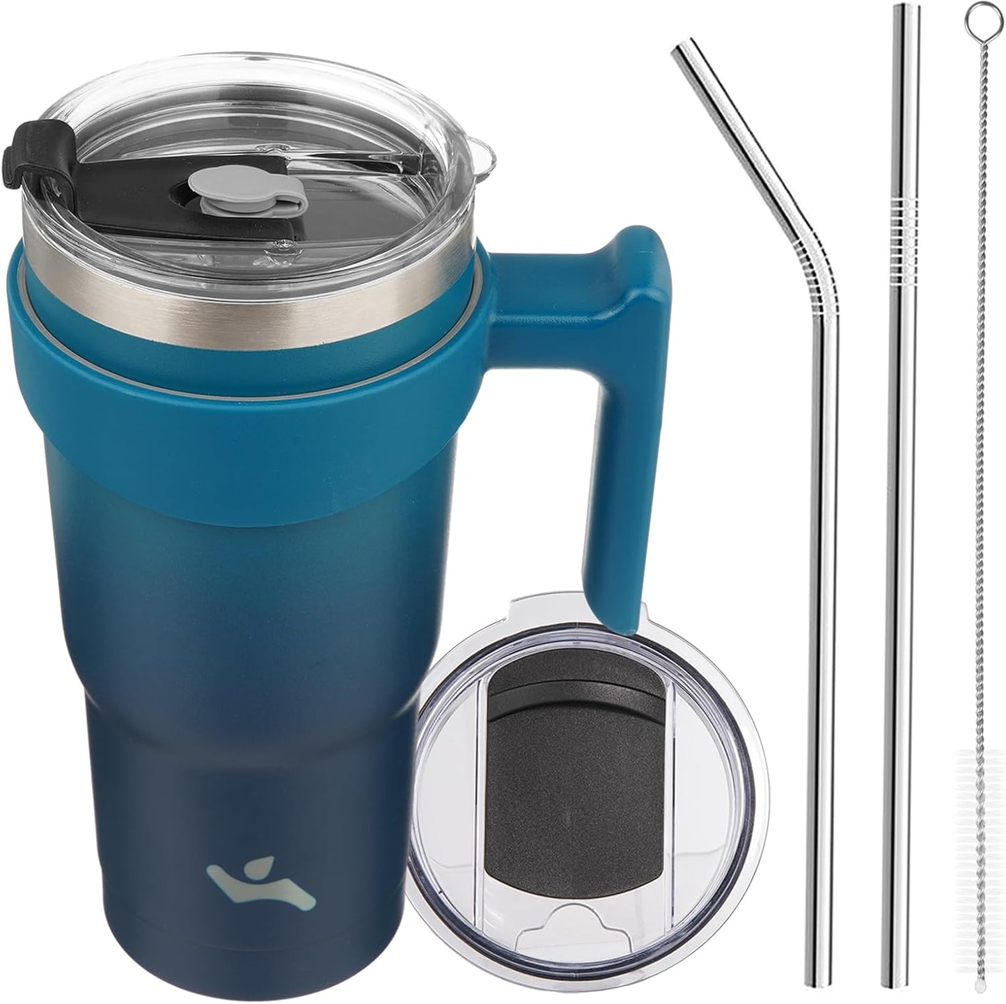 Konokyo 20 oz Tumbler with Handle and 2 Straw 2 Lid, Insulated Water Bottle Stainless Steel Vacuum Cup Reusable Travel Mug,Black