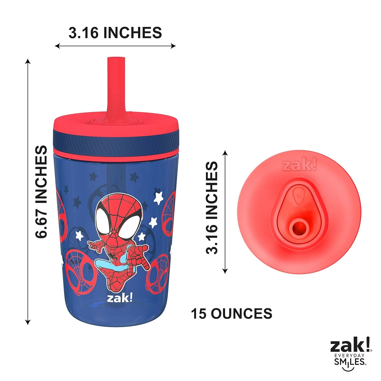 Zak Designs 15oz Bluey Kelso Tumbler Set, Leak-Proof Screw-On Lid with Straw Made of Durable Plastic and Silicone, Perfect Bundle for Kids, 2 Count (Pack of 1) - Colors B