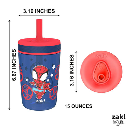 Zak Designs 15oz Bluey Kelso Tumbler Set, Leak-Proof Screw-On Lid with Straw Made of Durable Plastic and Silicone, Perfect Bundle for Kids, 2 Count (Pack of 1) - Colors B