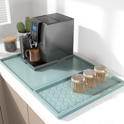 Rnivvi Silicone Coffee Mat, 16" x 24" Waterproof Raised Edge Coffee Bar Mats for Espresso Machine Station Accessories, Heat Resistant Detachable Dish Drying Pad for Kitchen Counter, Dish Rack, Green