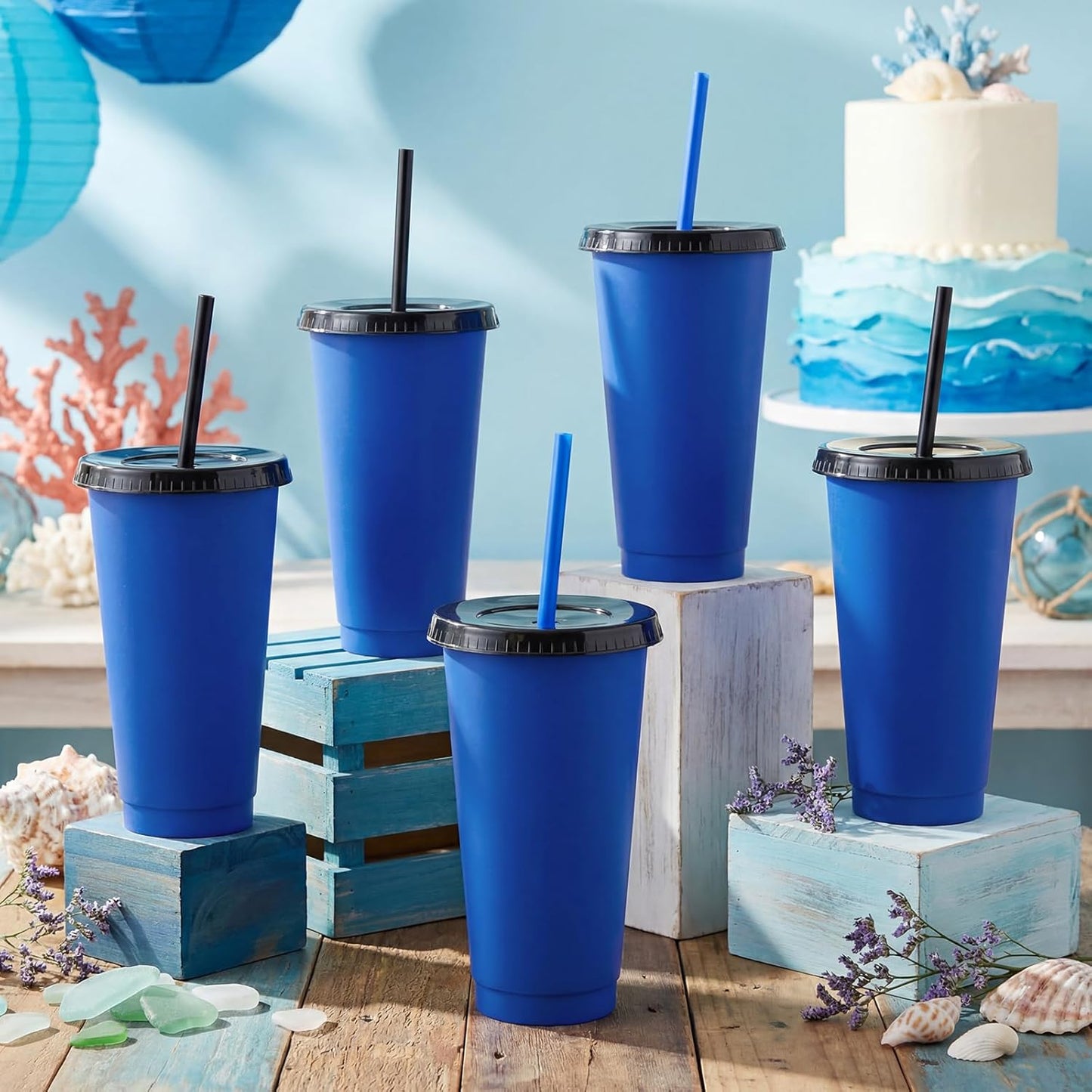 Honeydak 15 Pack Tumbler with Straw and Lid Bulk Cups for Gifts Water Bottle Iced Coffee Travel Mug Cup Reusable Plastic Tumblers for Party Birthdays 24-27 oz (Solid Color)