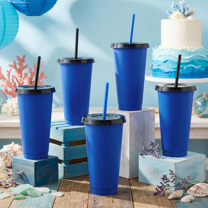 Honeydak 15 Pack Tumbler with Straw and Lid Bulk Cups for Gifts Water Bottle Iced Coffee Travel Mug Cup Reusable Plastic Tumblers for Party Birthdays 24-27 oz (Solid Color)