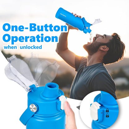 Insulated Water Bottle with Lid & Boot & Stickers, 24 oz Stainless Steel Sweat Free Bottle Keep Cold 24H, BPA-Free Sports Wide Mouth Water Bottle, BlueBlack