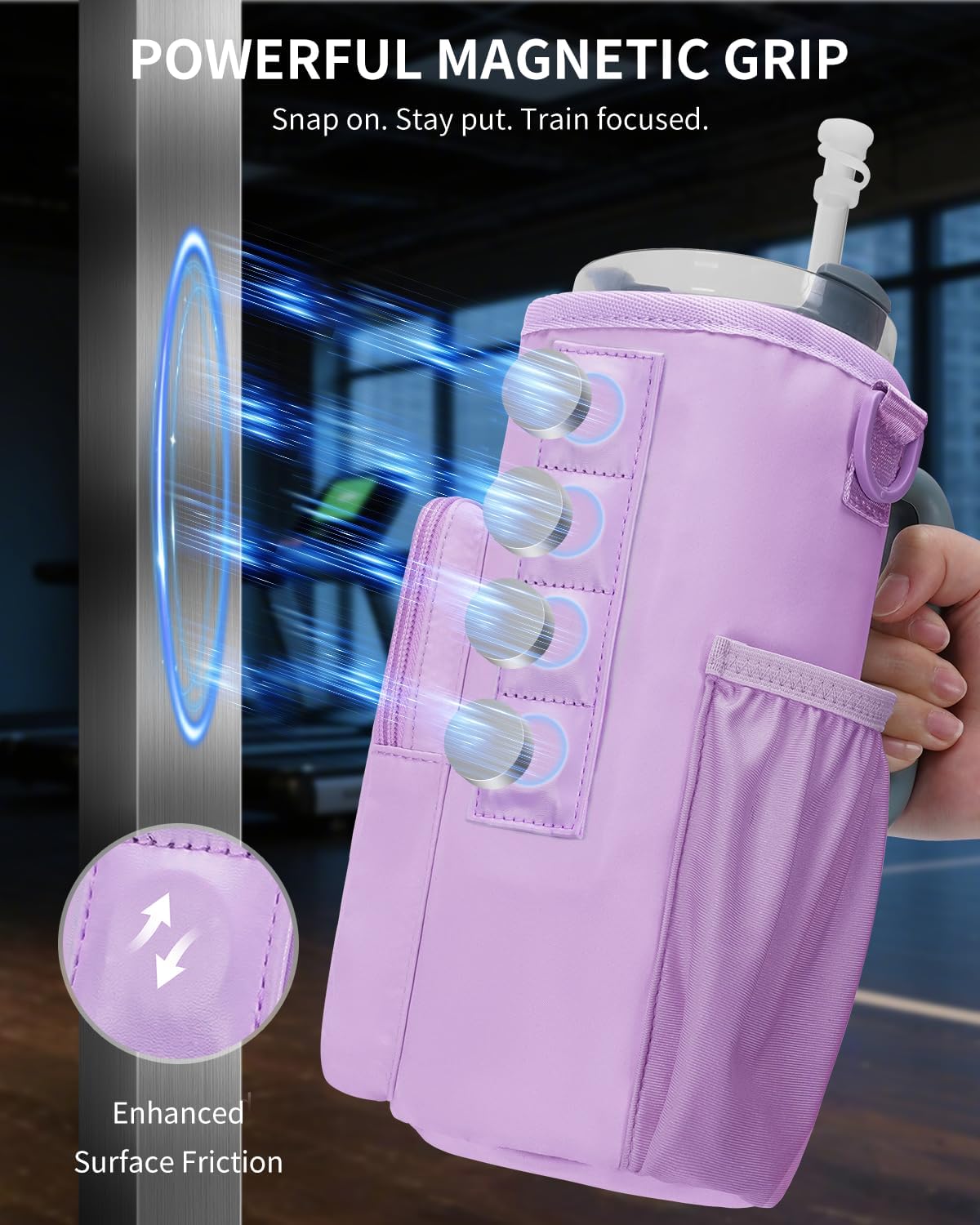 sportsnew Magnetic Gym Bag for Women Men, Crossbody Insulated Cup Sleeve Water Bottle Carrier Holder with Strap for 40oz Tumbler with Handle, 4 Built-in Magnets Small Gym Bag for Workout, Walking