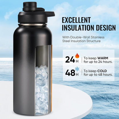 Fijinhom 24 oz Insulated Water Bottle with Handle, 304 Stainless Steel Water Bottles with Wide Mouth, Double Wall Vacuum Sports Water Bottle, BPA Free, Keep Cold and Hot, Black | with Handle