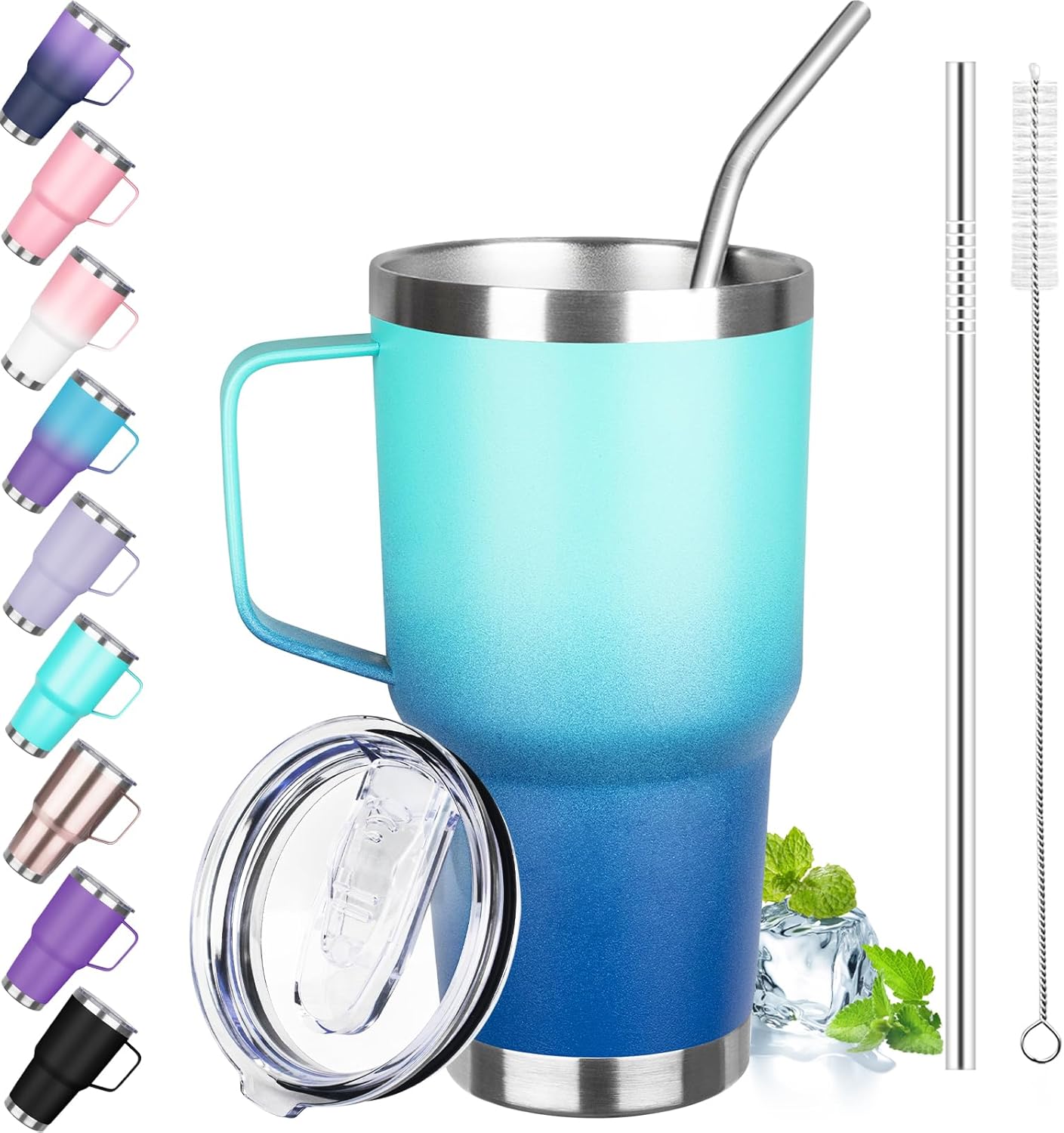 40 oz Tumbler with Handle, Insulated Tumbler with Lid and Straw, Reusable Stainless Steel Vacuum Insulated Cup, 100% Leak Proof Thermal Travel Coffee Mug Cup for Cold and Hot (Light Purple)