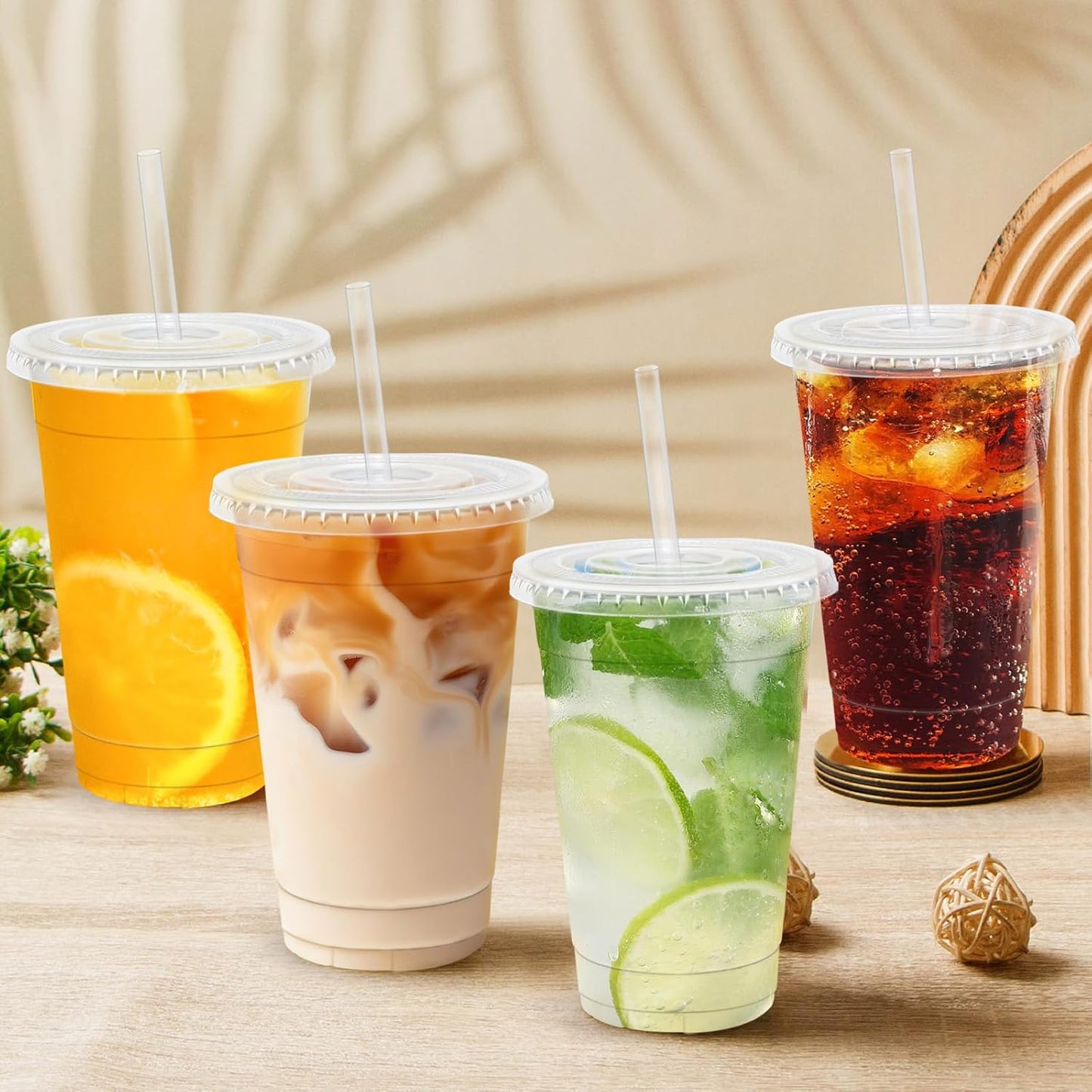 Lamosi 100 Pack 20 oz Clear Plastic Cups with Lids and Straws, Disposable Iced Coffee Cups with Lids for To-Go Cold Drinks, Smoothies and Slushie