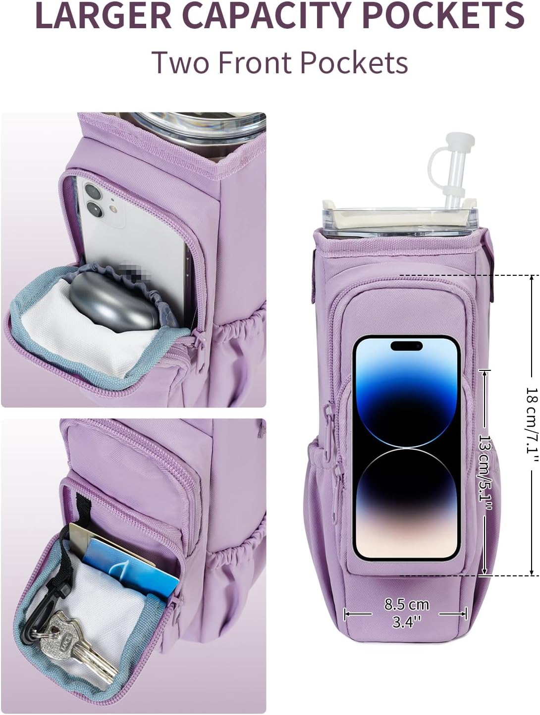 sportsnew Water Bottle Carrier Bag with Phone Pocket for 30oz 40oz Tumbler with Handle Accessories Insulated Water Bottle Holder Pouch with Strap Crossbody with Straw Cover