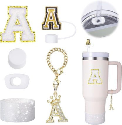 Mity Rain 6pc Cup Accessories Set for Stanley 30 oz & 40 oz Tumbler with Handle, Including Straw Cover Cap, Cup Initials Charm, Silicone Boot, Round & Square Spill Proof Stopper