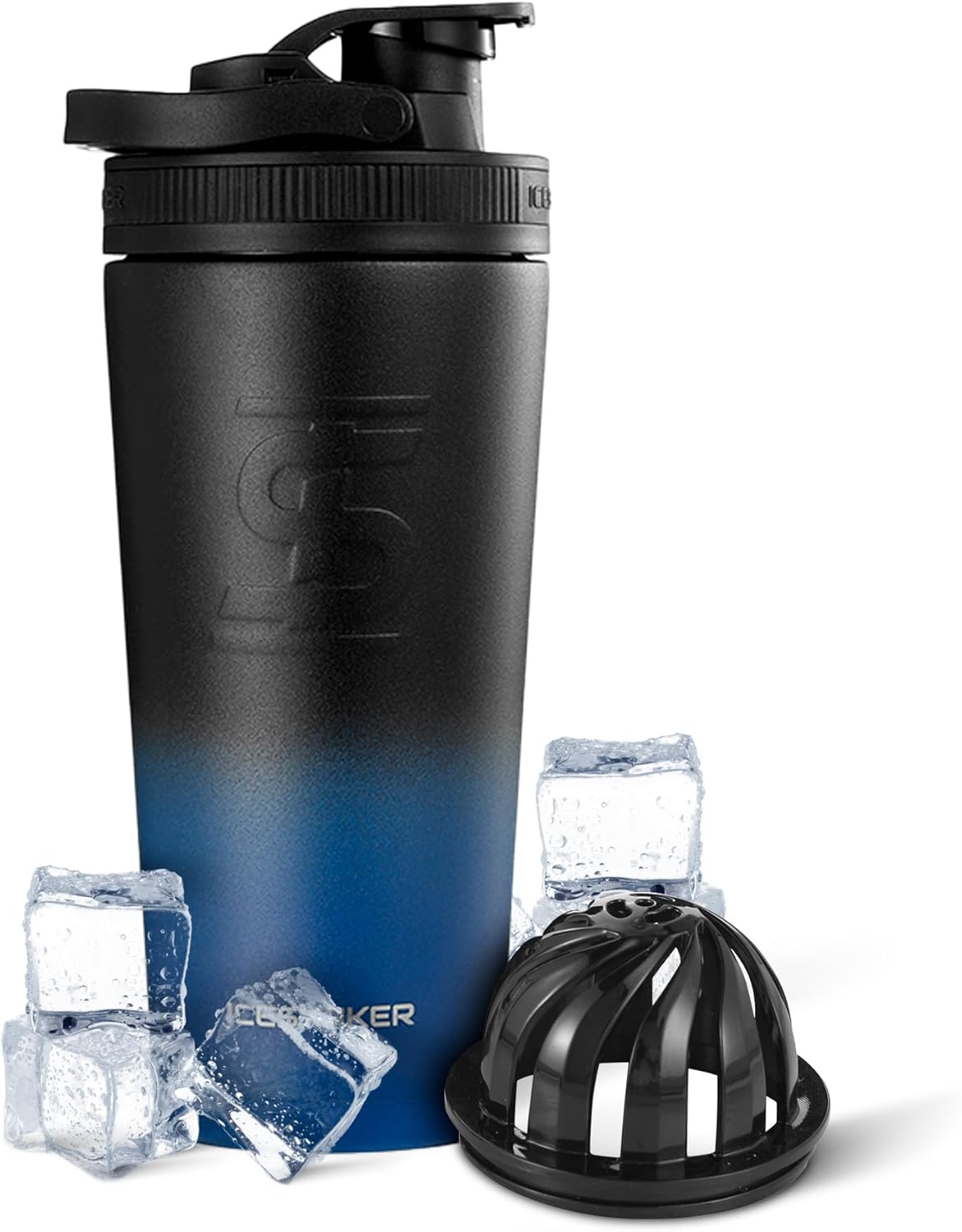 Ice Shaker Insulated Stainless Steel Shaker Bottle | 26oz, Bomber | Cold for 30+ Hours | Insulated Cup with Twist-on Agitator | Odor-Free Bottle for Protein Shakes, Water, Smoothies, Cocktails