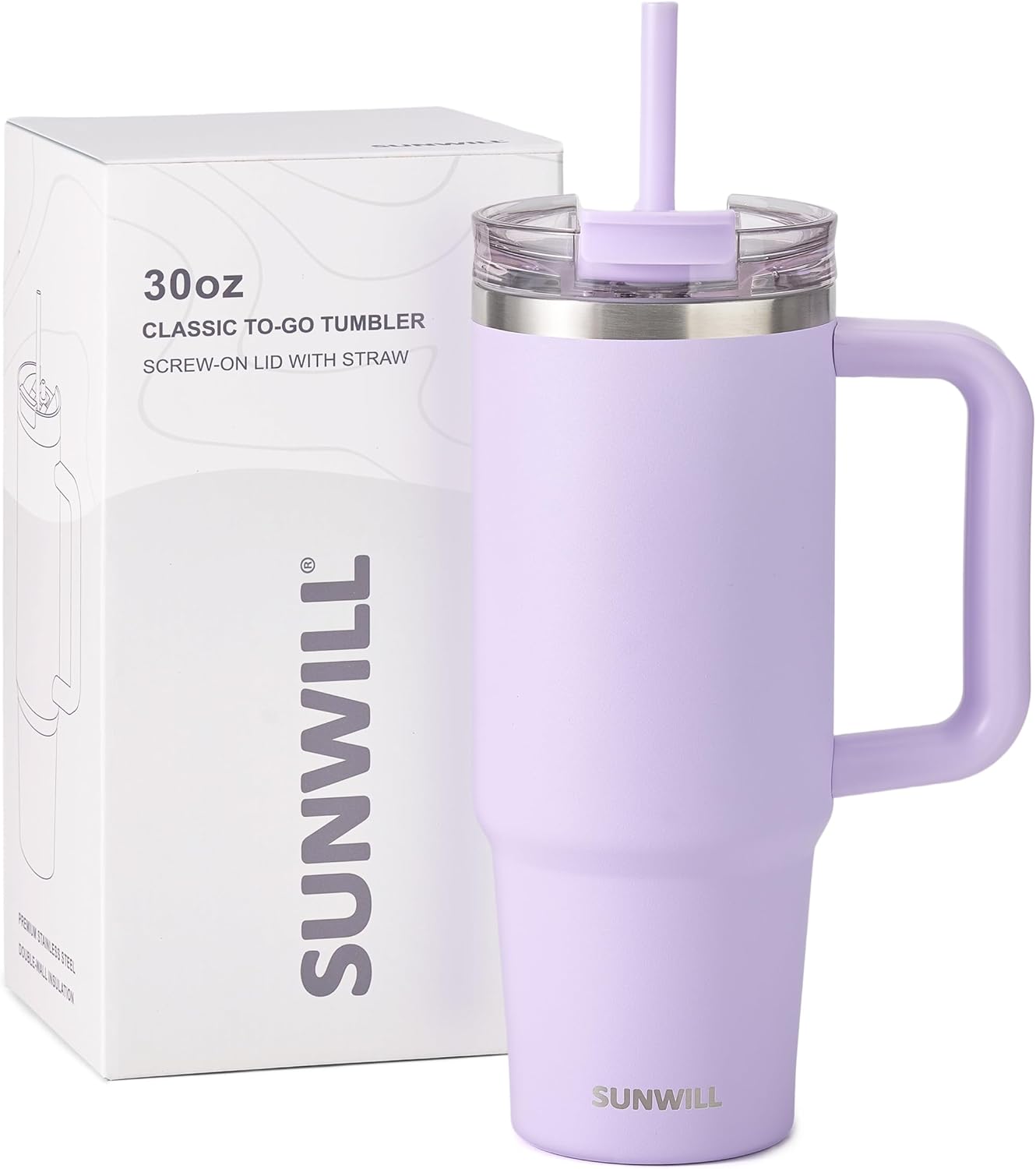 SUNWILL 20 oz Tumbler with Handle and Straw Leak Proof,Travel Coffee Mug with Lid, Stainless Steel Cup Insulated for Office & Gym, Cupholder Friendly, Powder Coated Orchid