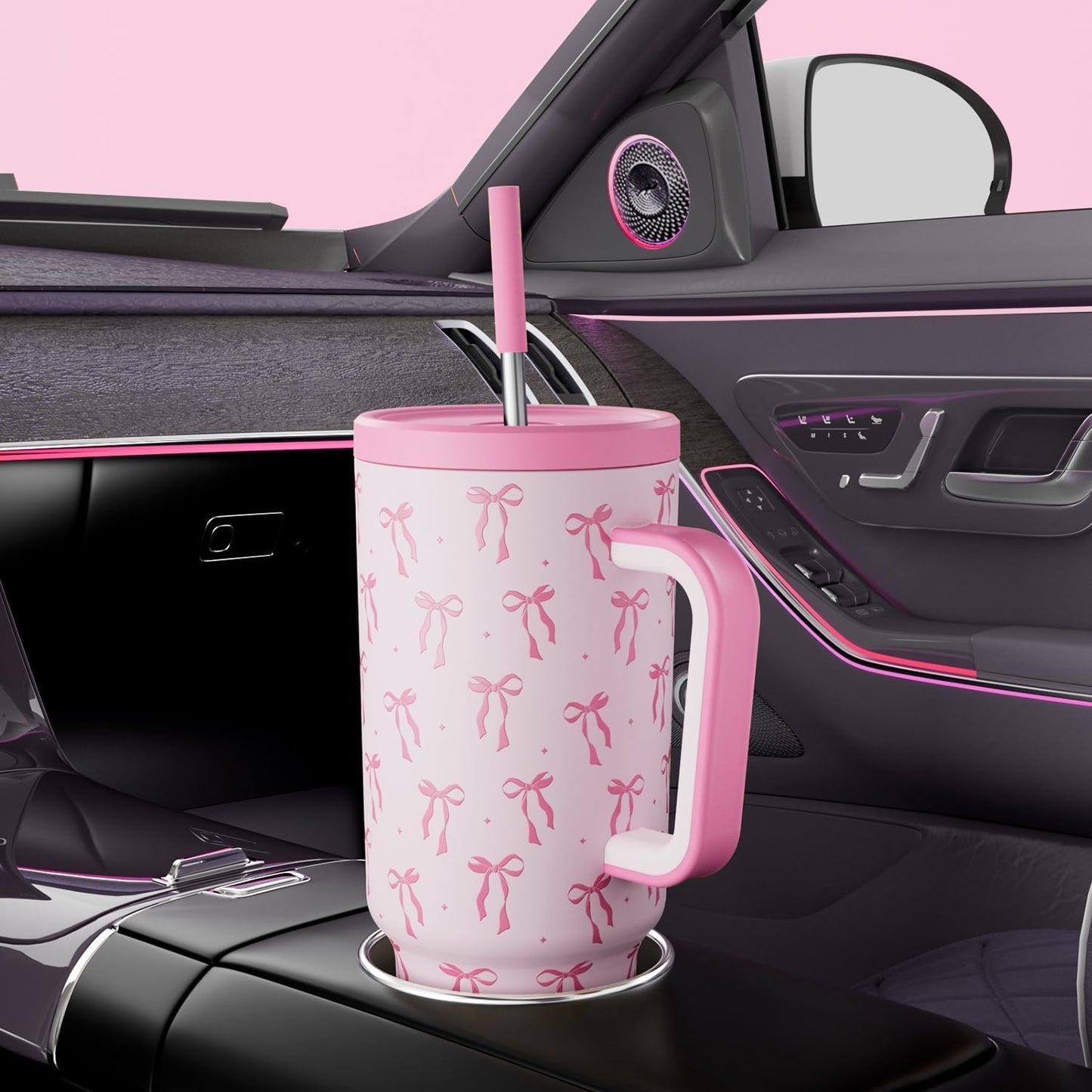 Meoky 40 oz Tumbler with Handle and Straw: Stainless Steel Insulated Tumbler with Lid and Straw - 100% Leak Proof Tumbler for Car Cup Holders - Travelers Commuters Workers, Donut