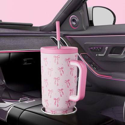 Meoky 40 oz Tumbler with Handle and Straw: Stainless Steel Insulated Tumbler with Lid and Straw - 100% Leak Proof Tumbler for Car Cup Holders - Travelers Commuters Workers, Donut
