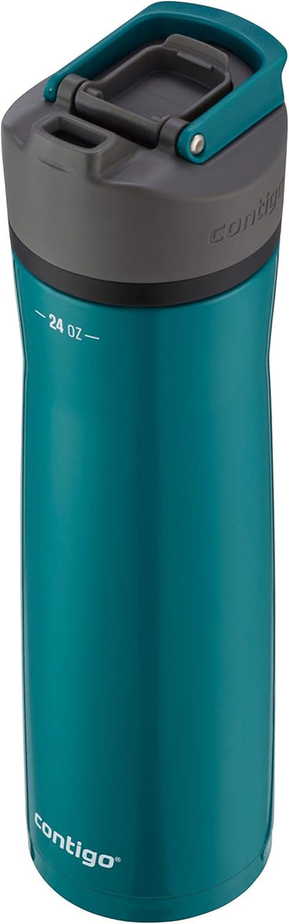 Contigo Cortland Chill 2.0 Vacuum-Insulated Stainless Steel Water Bottle, Spill-Proof Sip Technology, Interchangeable Lid, 24oz, Steel/Licorice, Perfect for Fitness Travel Everyday Use