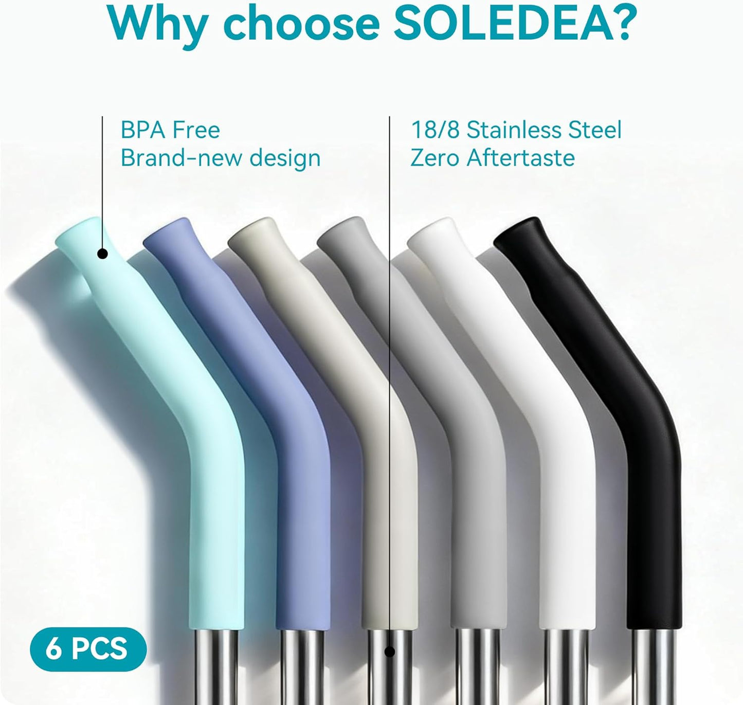 40 oz Straight Metal Straws for 40 oz Stanley Tumbler, 6 Pcs Stainless Steel Reusable Drinking Metal Straw with Colourful Silicone Tips,Straw for Glass Cups, BPA FREE
